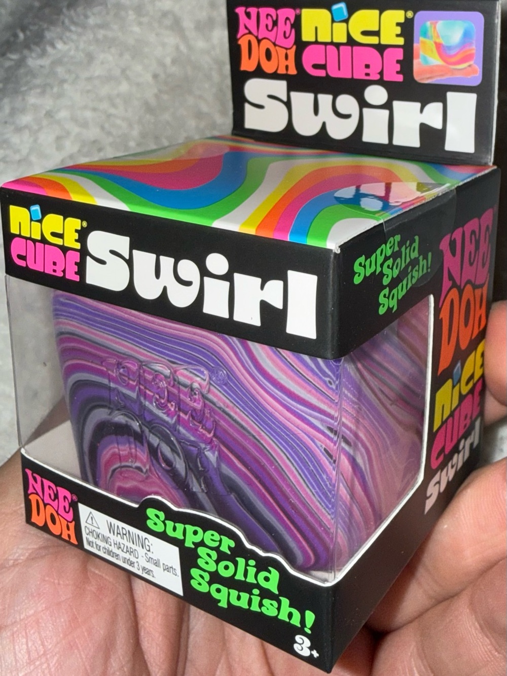๐๐ค๐ฉท RARE Nee Doh Nice Cube Swirl Squishy Cube - Purple Pink Black Marble - Picture 2 of 3
